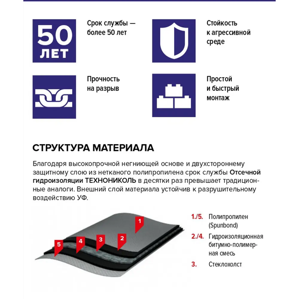 Фото 10 Отсечная гидроизоляция Технониколь 600мм х 20м Фото 10 Отсечная гидроизоляция Технониколь 600мм х 20м
