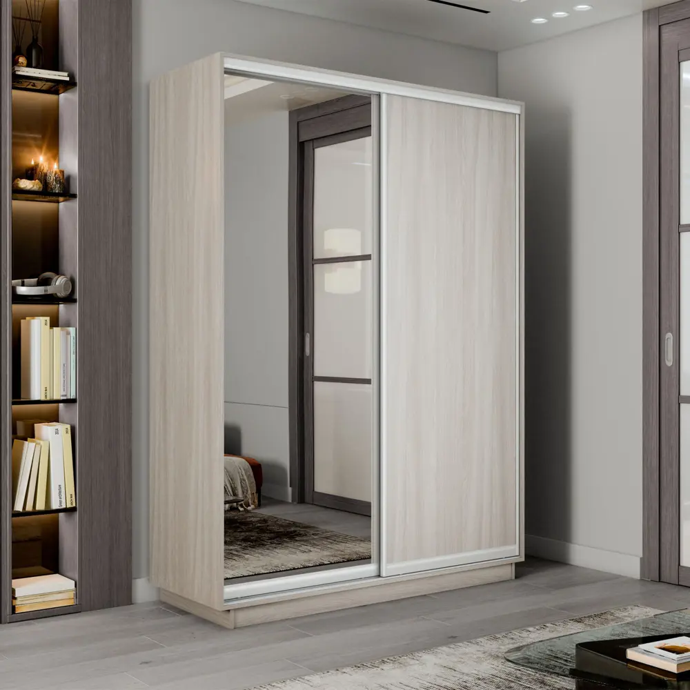 Фото 2 Шкаф-купе с зеркалом МК Е1-Юг Экспресс 220x120x60 см 7 полок ДСП цвет ясень шимо светлый Фото 2 Шкаф-купе с зеркалом МК Е1-Юг Экспресс 220x120x60 см 7 полок ДСП цвет ясень шимо светлый