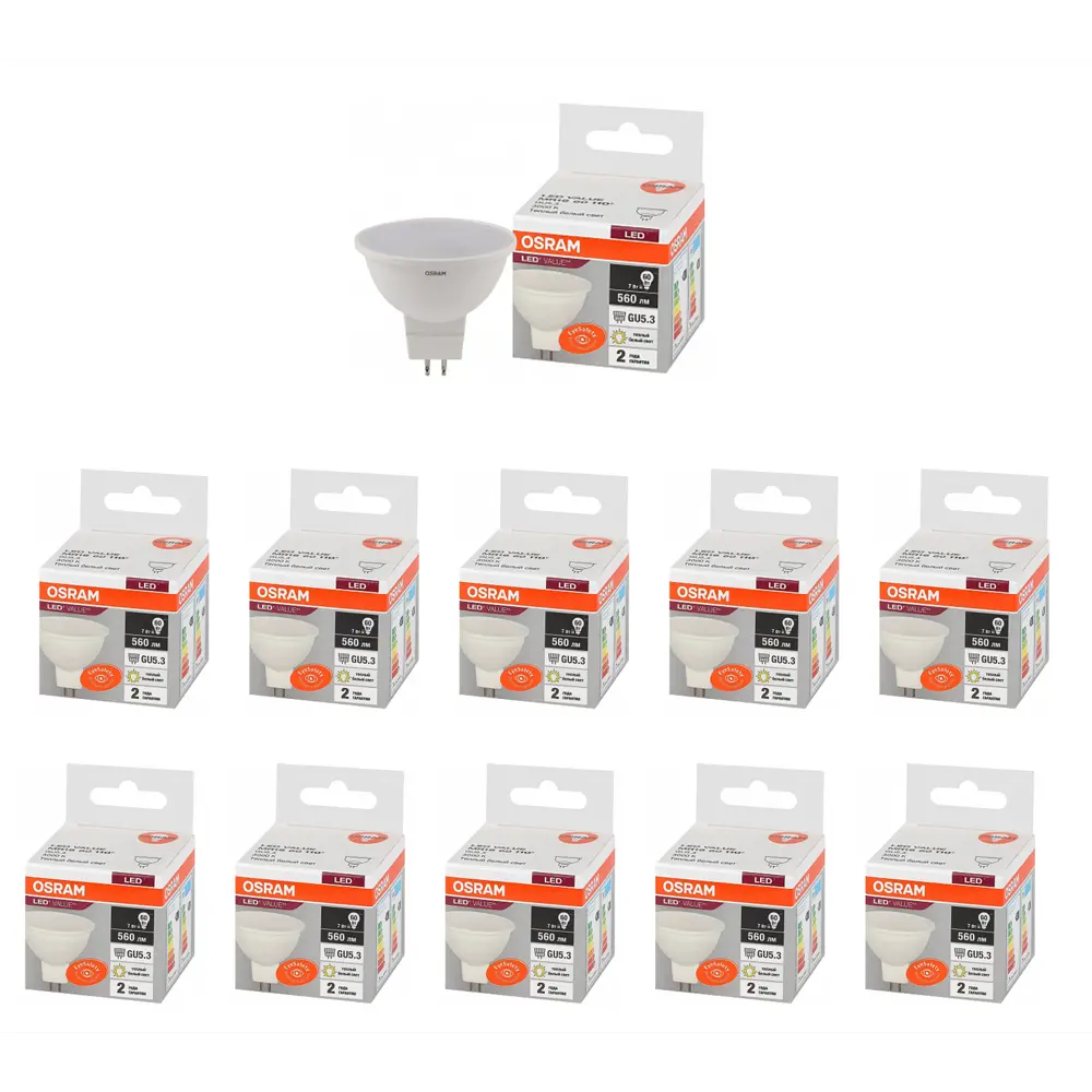 Фото Набор ламп светодиодных Osram 4058075582781-10 GU5.3 220-240 В 7 Вт спот 560 Лм теплый белый (желтый) свет 10 шт Фото Набор ламп светодиодных Osram 4058075582781-10 GU5.3 220-240 В 7 Вт спот 560 Лм теплый белый (желтый) свет 10 шт