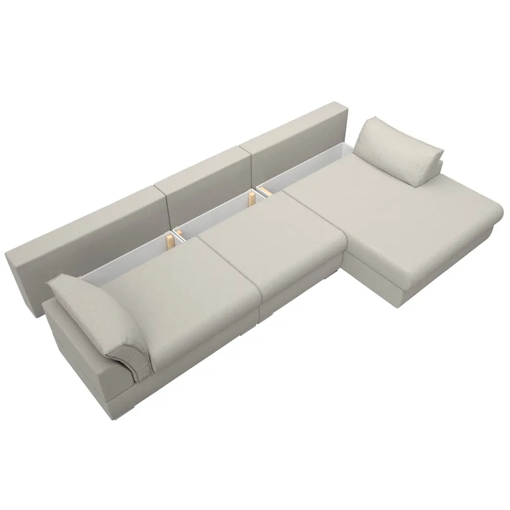 Фото 12 Диван угловой Пекин Long угол правый Лига диванов 122939 372x90x189 см рогожка цвет амур 02 бежевый