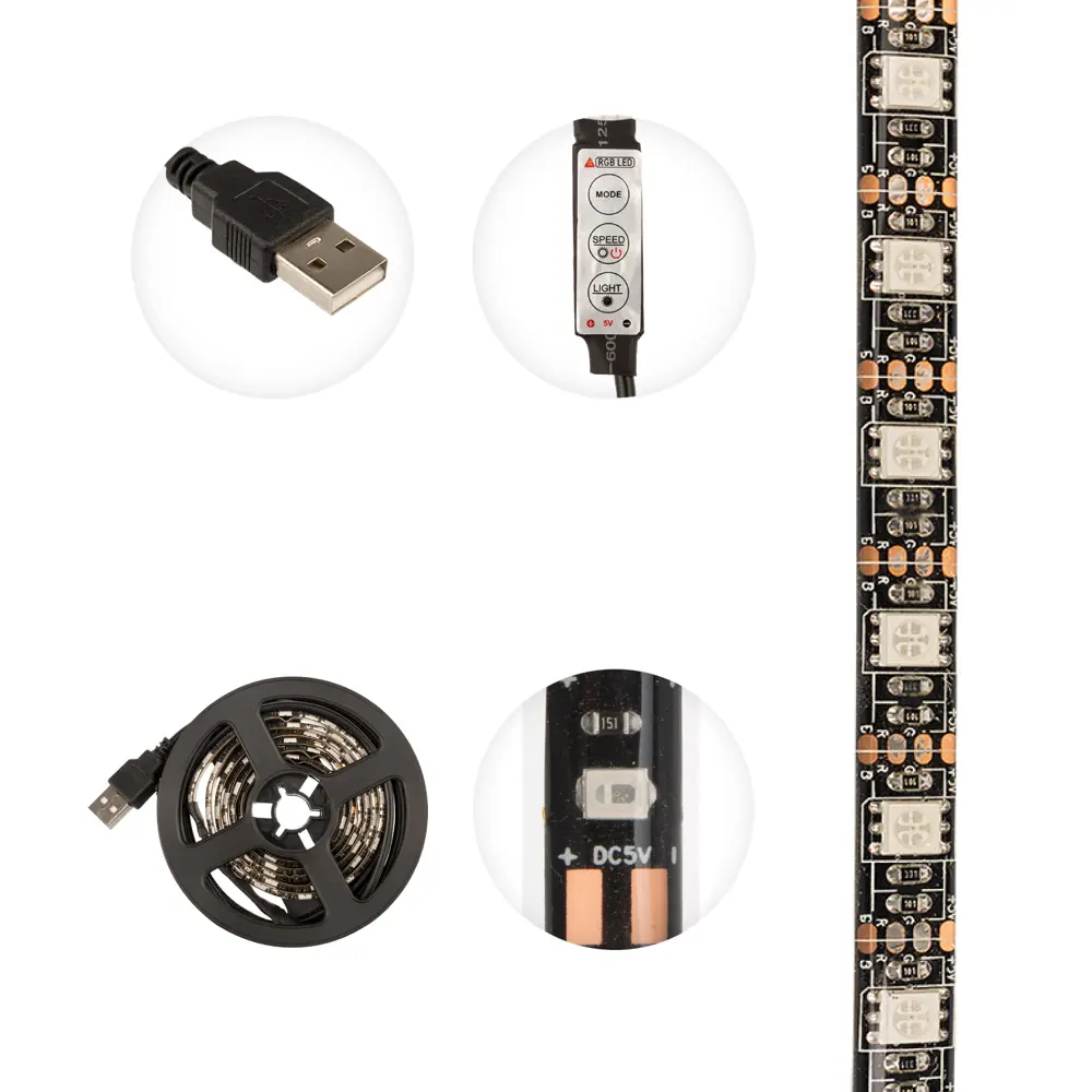 Фото 3 Светодиодная лента Lamper 141-387 60 диод/м 4.8 Вт/м 5 В 1 см IP65 1 м изменение цвета RGB свет Фото 3 Светодиодная лента Lamper 141-387 60 диод/м 4.8 Вт/м 5 В 1 см IP65 1 м изменение цвета RGB свет