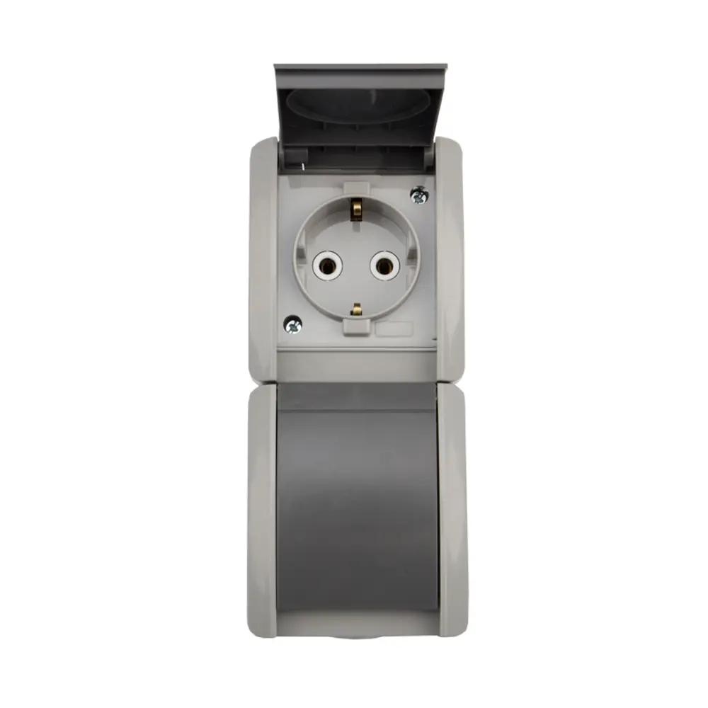 Фото 3 Розетка двойная Kranz Industrial KR-78-0616 с заземлением 220 В 10 A вертикальная цвет серый Фото 3 Розетка двойная Kranz Industrial KR-78-0616 с заземлением 220 В 10 A вертикальная цвет серый