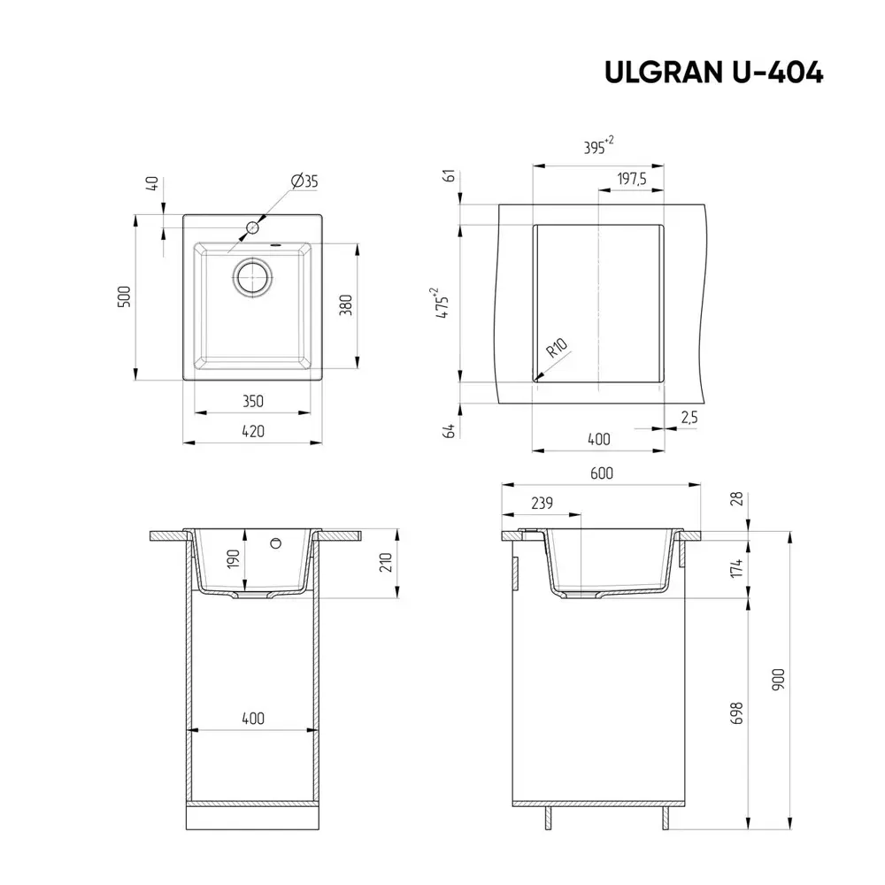 Фото 5 Мойка для кухни Ulgran U-404-331 цвет белый Фото 5 Мойка для кухни Ulgran U-404-331 цвет белый