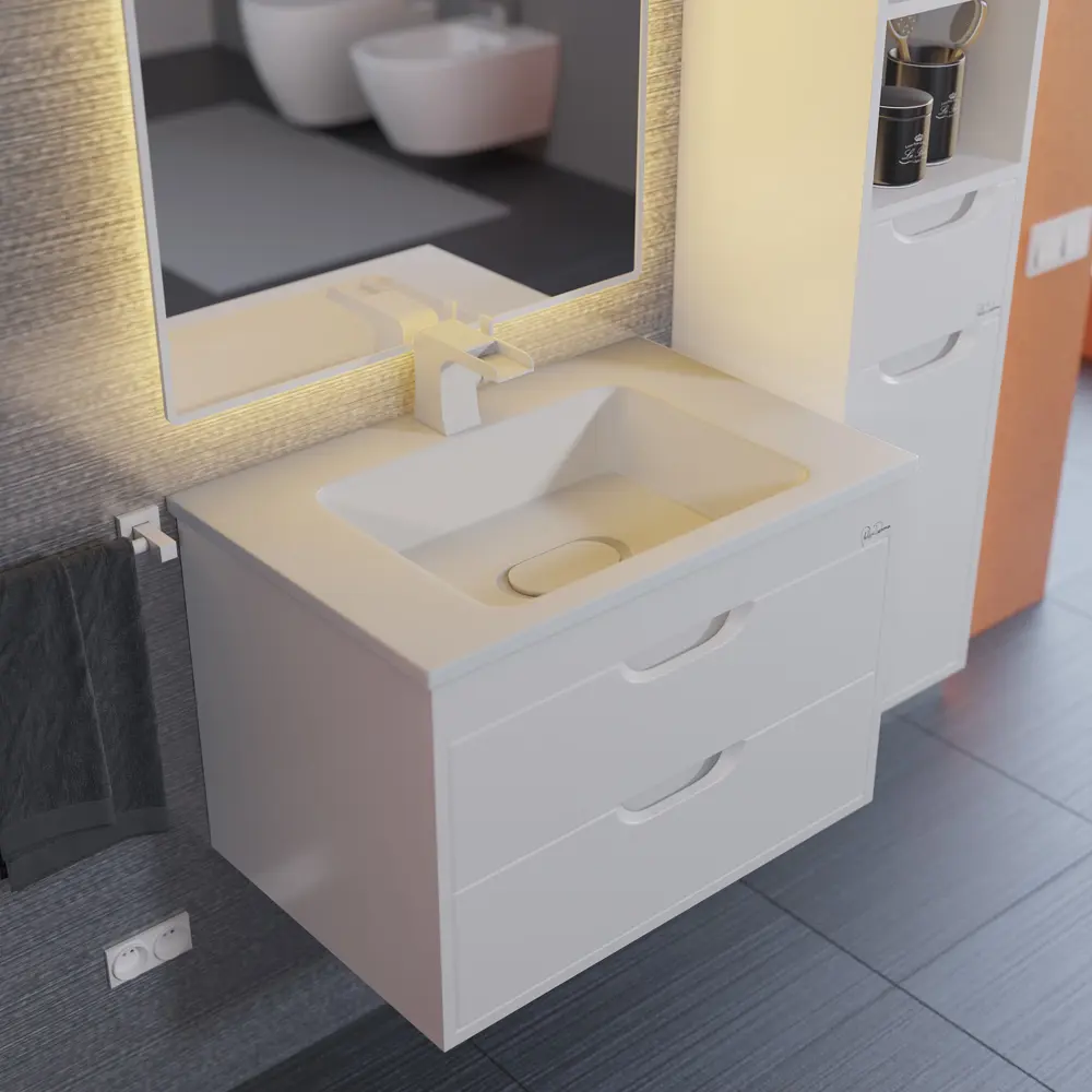 Фото 4 Тумба с раковиной для ванной подвесная Uperwood Modul 62x45x57 см белая матовая Фото 4 Тумба с раковиной для ванной подвесная Uperwood Modul 62x45x57 см белая матовая