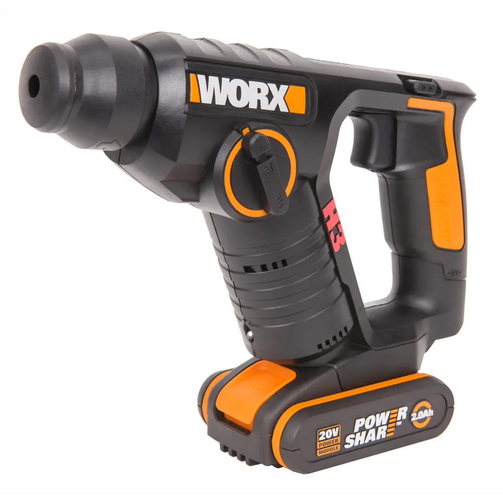 Фото Перфоратор аккумуляторный SDS-plus Worx WX394.3, 20 В Li-Ion 1x2 Ач, 1.5 Дж Фото Перфоратор аккумуляторный SDS-plus Worx WX394.3, 20 В Li-Ion 1x2 Ач, 1.5 Дж