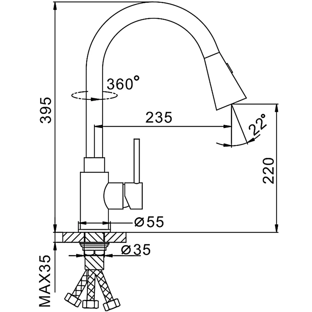 Фото 3 Смеситель для кухни Frap 55282 выдвижной излив 22 см цвет хром Фото 3 Смеситель для кухни Frap 55282 выдвижной излив 22 см цвет хром