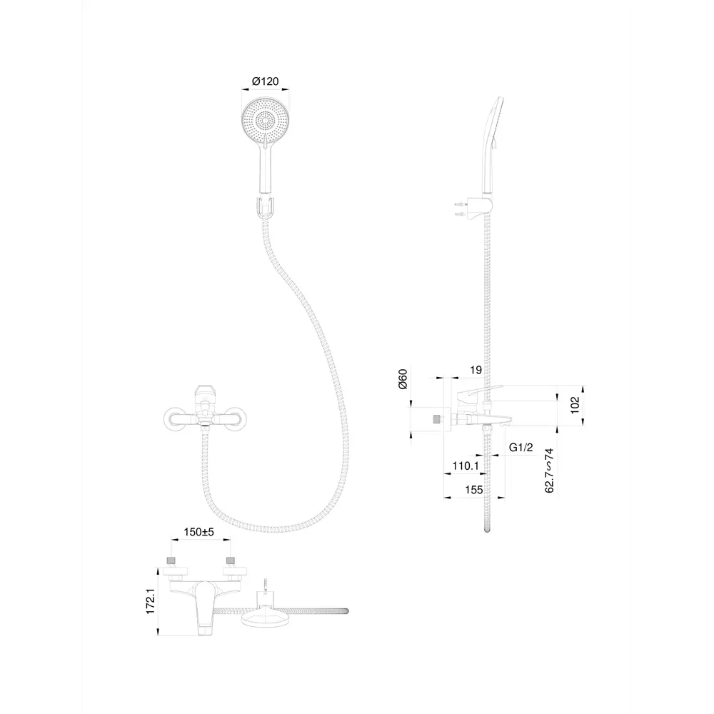 Фото 2 Смеситель для ванны Wonzon & woghand WW-A30891-MB цвет черный матовый