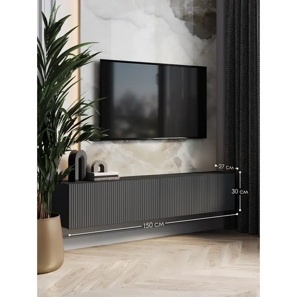 Фото Тумба под телевизор Puzzlemebel Камелия 150x30x27 см ЛДСП цвет графит Фото Тумба под телевизор Puzzlemebel Камелия 150x30x27 см ЛДСП цвет графит