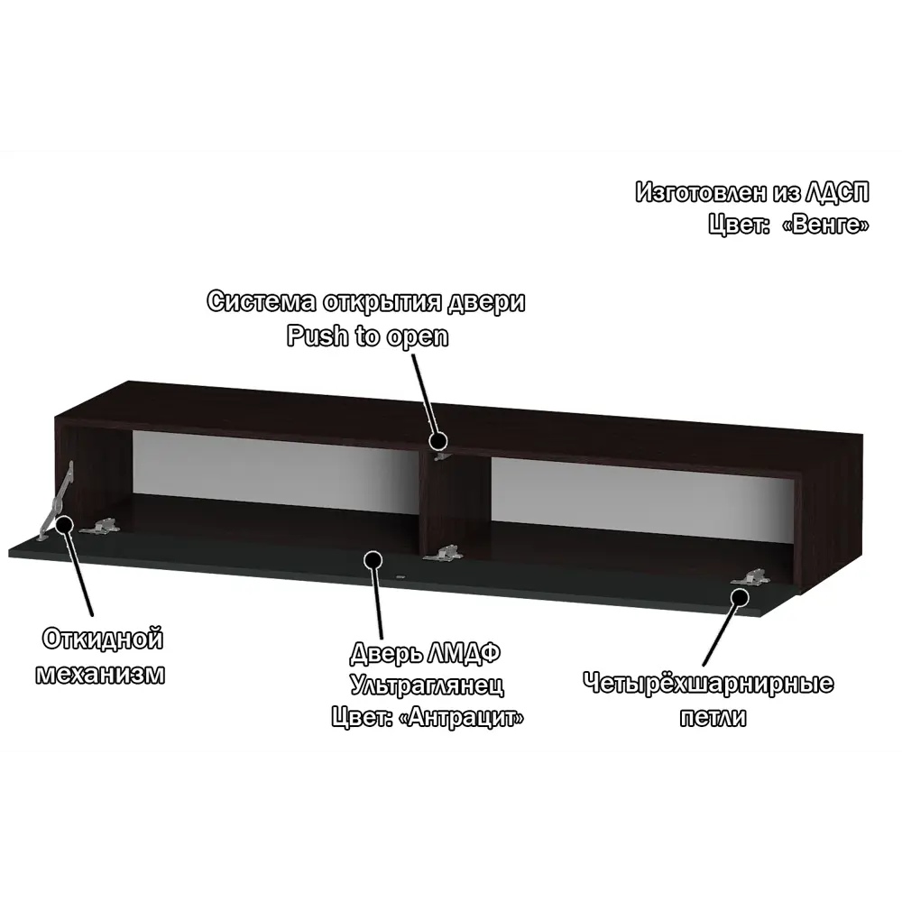 Фото 2 Полка Furnistyle 11775 160x25x42 см ЛДСП цвет графит, венге Фото 2 Полка Furnistyle 11775 160x25x42 см ЛДСП цвет графит, венге