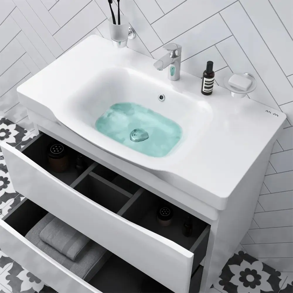 Фото 4 Тумба под раковину подвесная Am.pm M80FHX0802WC080WG-164 80см цвет белый Фото 4 Тумба под раковину подвесная Am.pm M80FHX0802WC080WG-164 80см цвет белый
