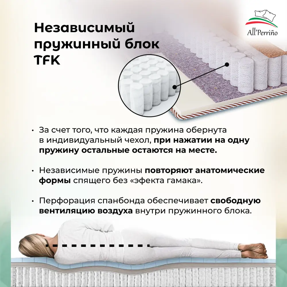 Фото 6 Матрас All'perrino Modena Dolce Mod80/195/600Dl 80x195x20 см независимый пружинный блок 1-спальный