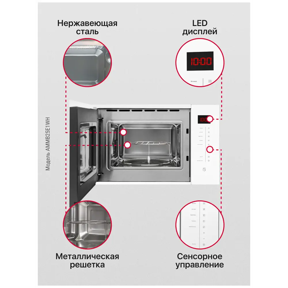 Фото 8 Встраиваемая микроволновая печь Hansa AMMB25E1WH, белый 25 л 59.4x38.2x36.5 см цвет белый Фото 8 Встраиваемая микроволновая печь Hansa AMMB25E1WH, белый 25 л 59.4x38.2x36.5 см цвет белый