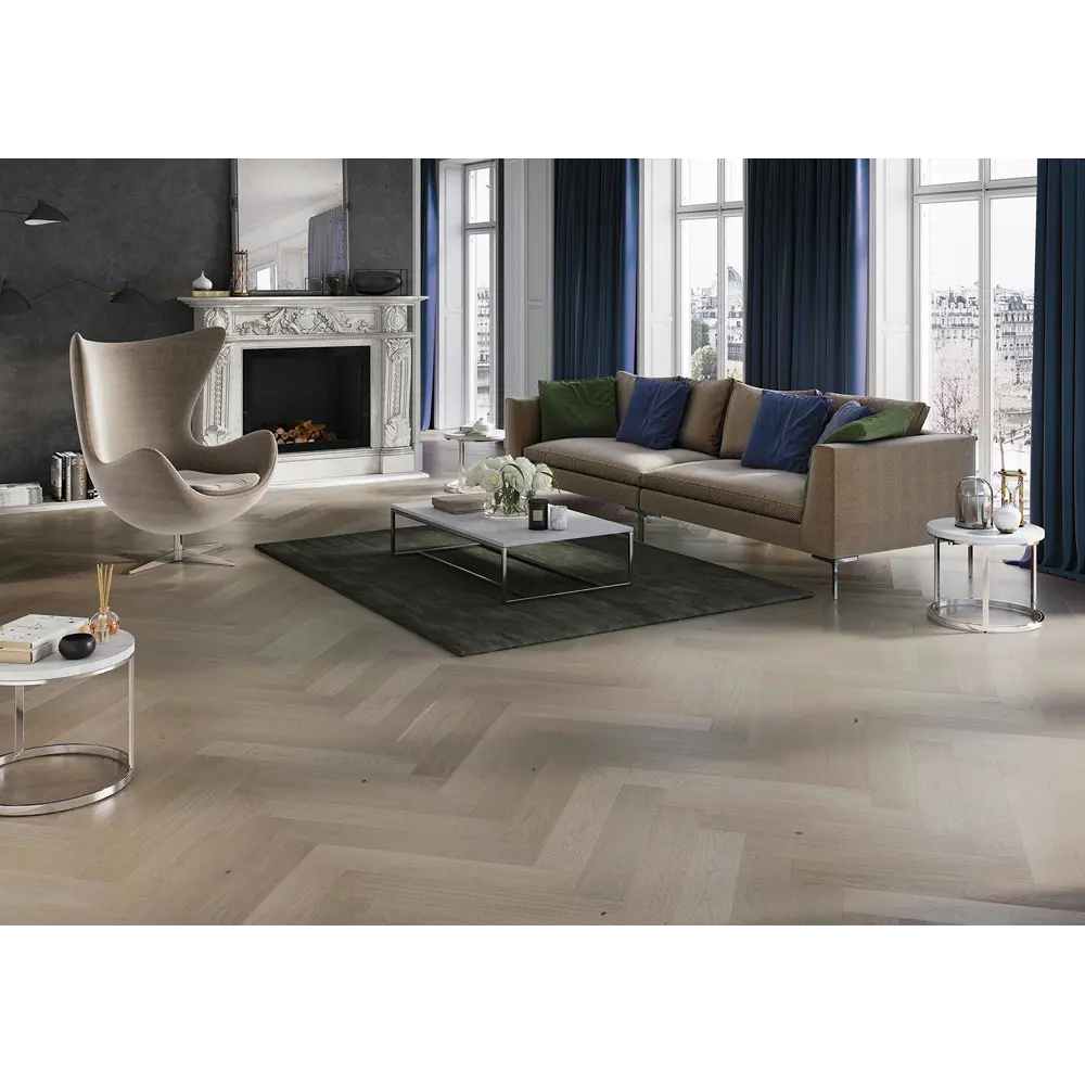 Фото Паркетная доска Barlinek Дуб Marzipan Muffin Herringbone 43 класс толщина 14 мм с фаской 0.61 м², цена за упаковку Фото Паркетная доска Barlinek Дуб Marzipan Muffin Herringbone 43 класс толщина 14 мм с фаской 0.61 м², цена за упаковку