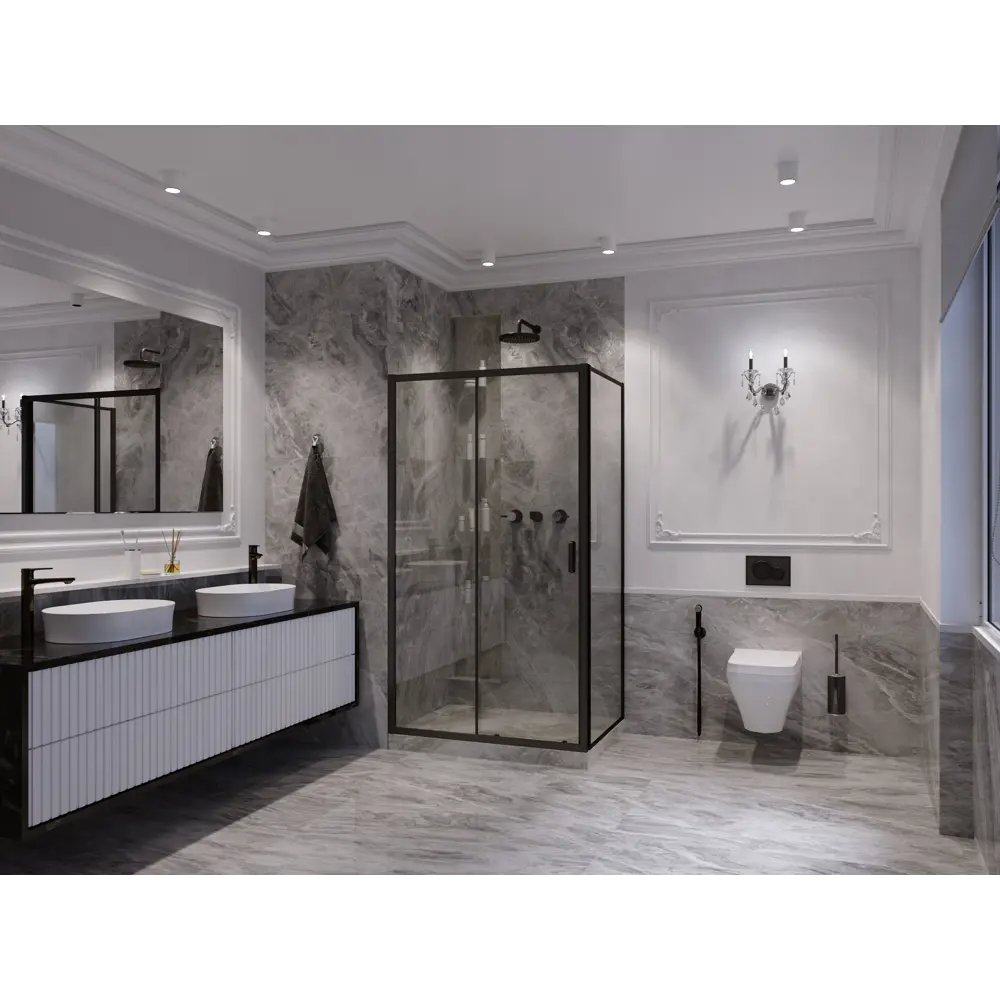 Фото 2 Душевая перегородка Ambassador 17021216AB-80AB 80x200см черный профиль Фото 2 Душевая перегородка Ambassador 17021216AB-80AB 80x200см черный профиль