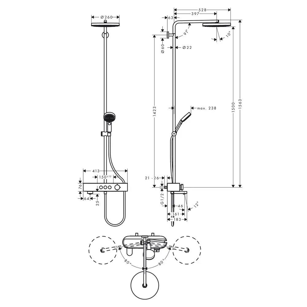 Фото 2 Душевая стойка Hansgrohe 24230000 Pulsify S 3 режима цвет хром со смесителем Фото 2 Душевая стойка Hansgrohe 24230000 Pulsify S 3 режима цвет хром со смесителем