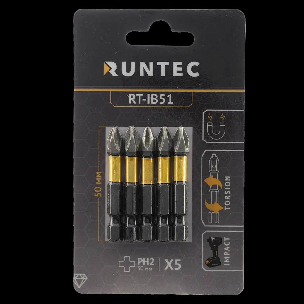 Фото Бита крестовая ударная магнитная Runtec RT-IB51 PH2x125 мм, 5 шт Фото Бита крестовая ударная магнитная Runtec RT-IB51 PH2x125 мм, 5 шт