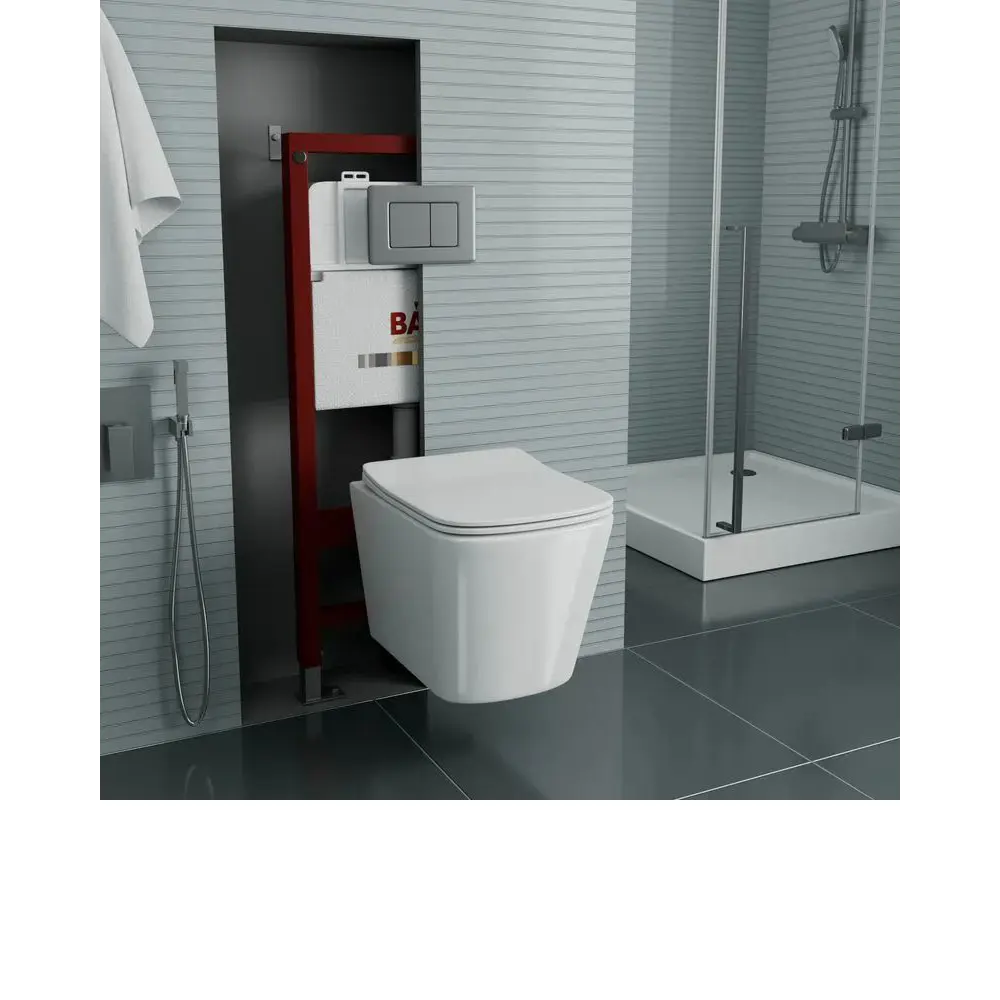 Фото 4 Унитаз подвесной Bauedge BS0002-PRO безободковый с сиденьем микролифт Фото 4 Унитаз подвесной Bauedge BS0002-PRO безободковый с сиденьем микролифт