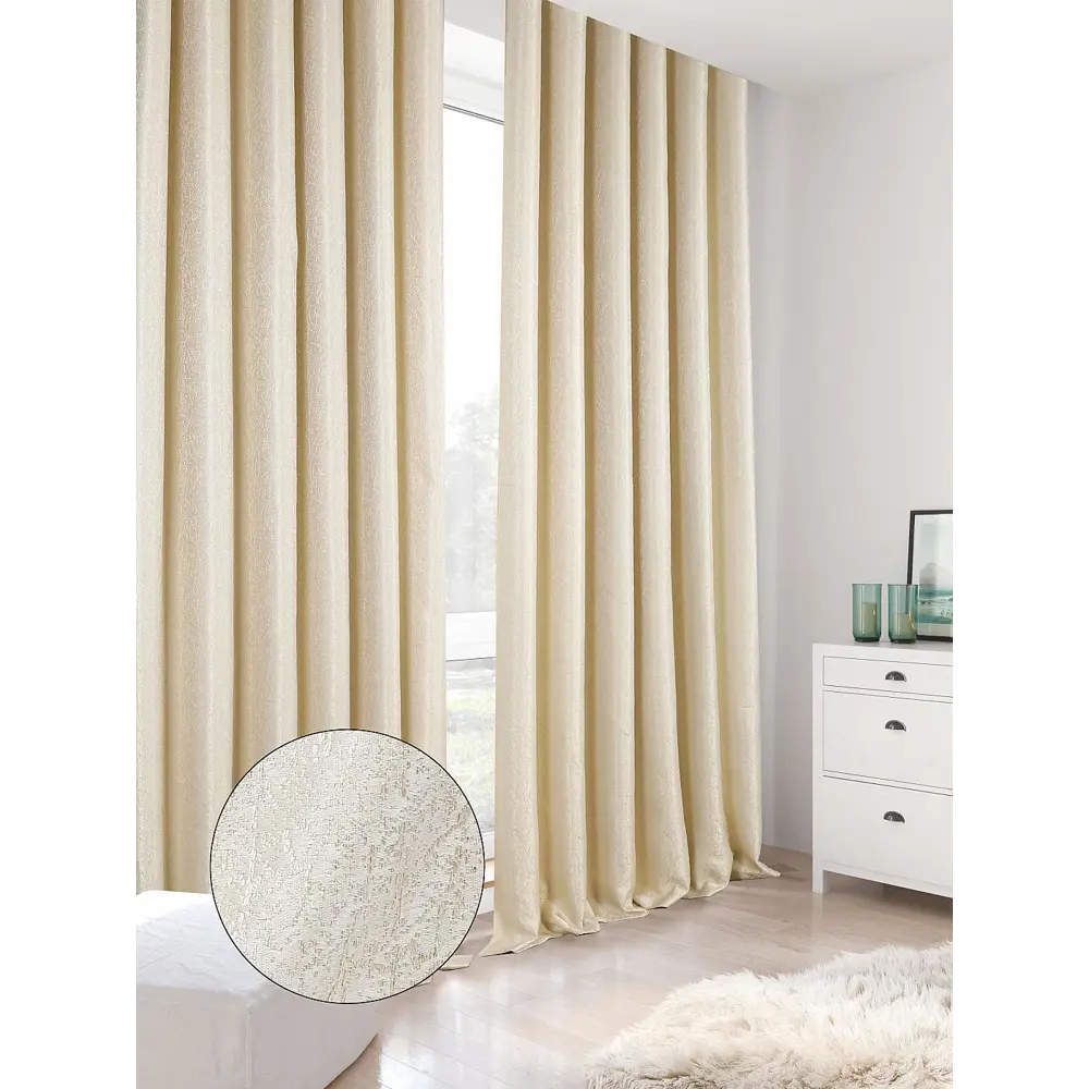 Фото Штора Helga TD-206657 на шторной ленте 160x270 см цвет молочный Фото Штора Helga TD-206657 на шторной ленте 160x270 см цвет молочный