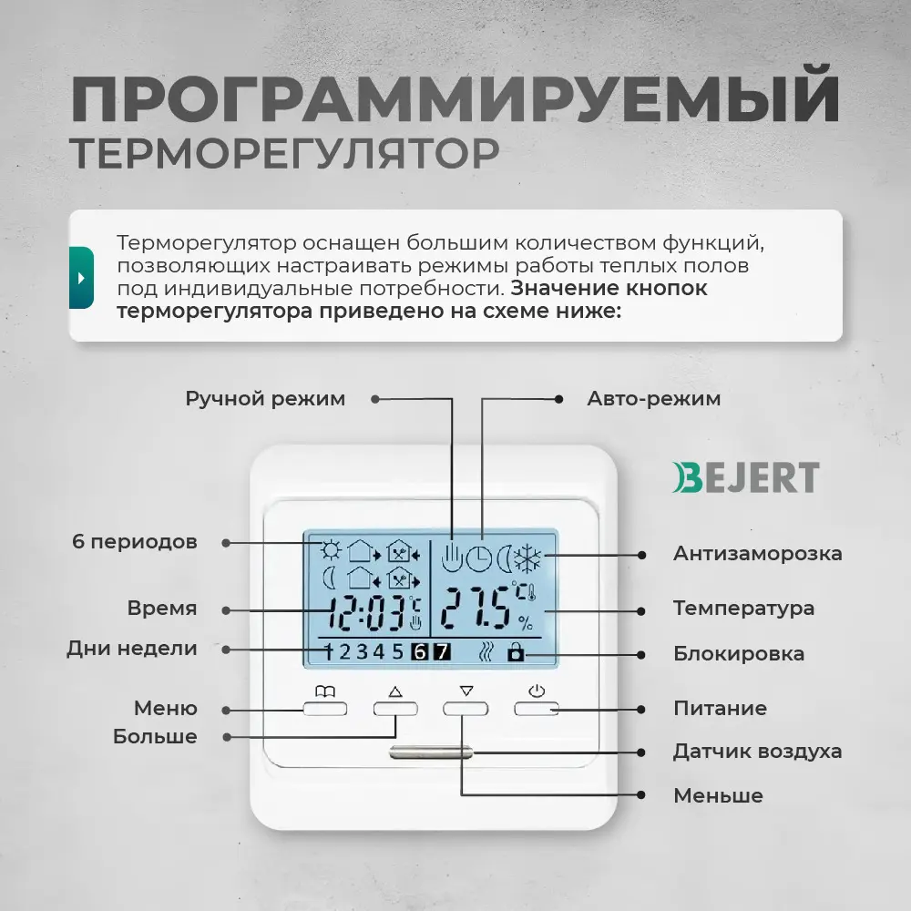 Фото 3 Нагревательный мат для теплого пола Bejert B740KM14.0-2100M1-11 14 м² 2100 Вт с белым программируемым терморегулятором Фото 3 Нагревательный мат для теплого пола Bejert B740KM14.0-2100M1-11 14 м² 2100 Вт с белым программируемым терморегулятором
