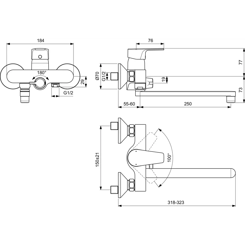 Фото 2 Смеситель для ванны Ideal standard BD049AA цвет хром Фото 2 Смеситель для ванны Ideal standard BD049AA цвет хром