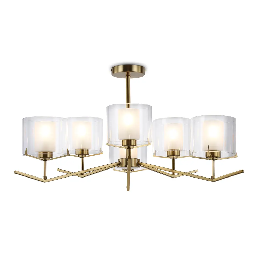 Фото Люстра на штанге Ambrella Light High Ambr_lh57008 6 ламп 32 м² цвет белый матовый/латунь Фото Люстра на штанге Ambrella Light High Ambr_lh57008 6 ламп 32 м² цвет белый матовый/латунь