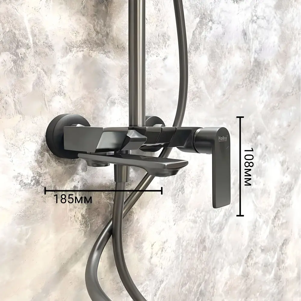 Фото 6 Душевая стойка Haiba Hb24639-3 оружейная сталь 00332646 1 режимная цвет оружейная сталь матовый Фото 6 Душевая стойка Haiba Hb24639-3 оружейная сталь 00332646 1 режимная цвет оружейная сталь матовый