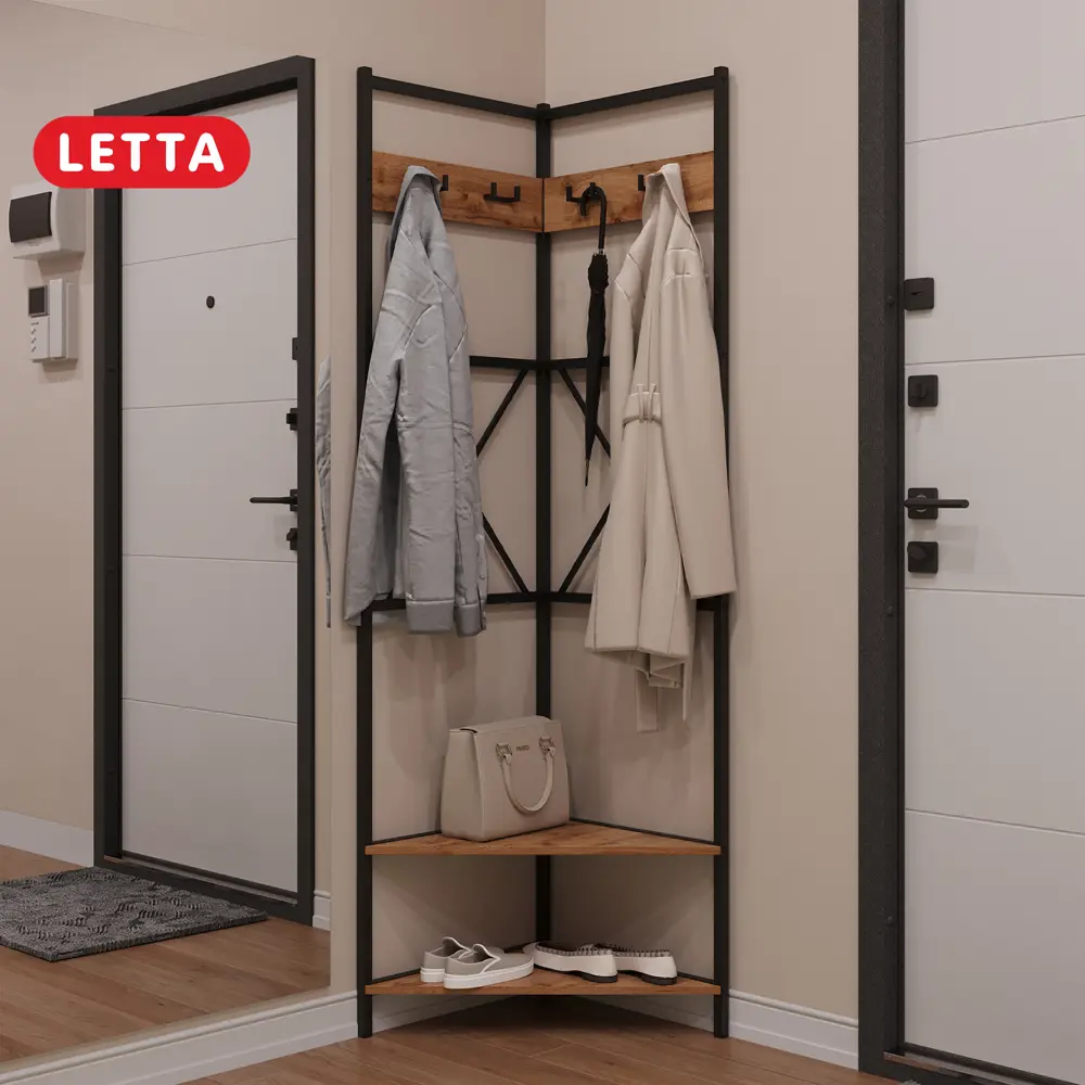Фото 2 Напольная вешалка угловая Letta 49x180.80x49 см ЛДСП цвет черный/дуб вотан Фото 2 Напольная вешалка угловая Letta 49x180.80x49 см ЛДСП цвет черный/дуб вотан