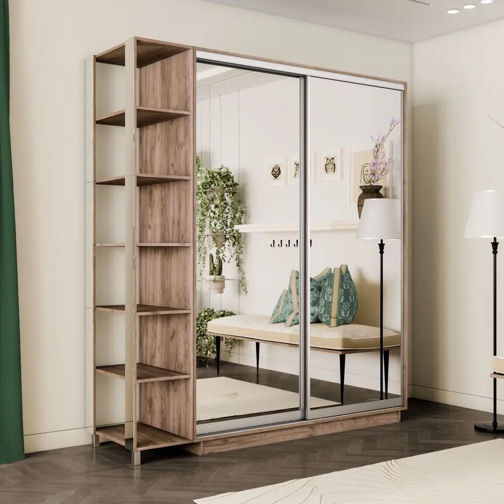 Фото 3 Шкаф-купе Мебельная Компания Е1 2 дверный 220x160x45 см зеркала 7 полок ЛДСП цвет крафтовый дуб Фото 3 Шкаф-купе Мебельная Компания Е1 2 дверный 220x160x45 см зеркала 7 полок ЛДСП цвет крафтовый дуб