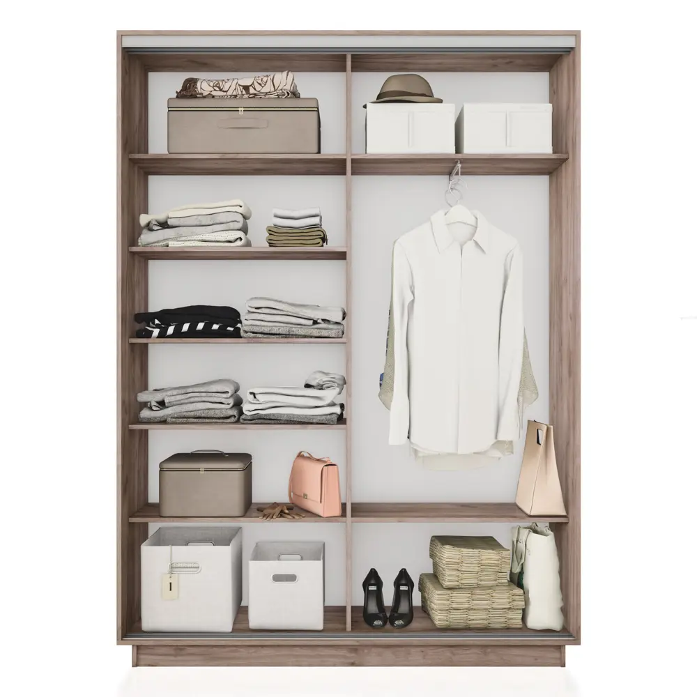 Фото 2 Шкаф-купе Мебельная Компания Е1 2 дверный 220x160x45 см зеркала 7 полок ЛДСП цвет крафтовый дуб Фото 2 Шкаф-купе Мебельная Компания Е1 2 дверный 220x160x45 см зеркала 7 полок ЛДСП цвет крафтовый дуб