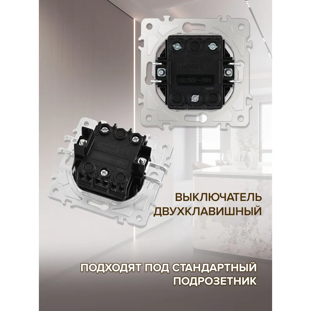 Фото 4 Выключатель с рамкой встраиваемый Arte milano SET16-1-30-2.white 2 клавиши цвет белый