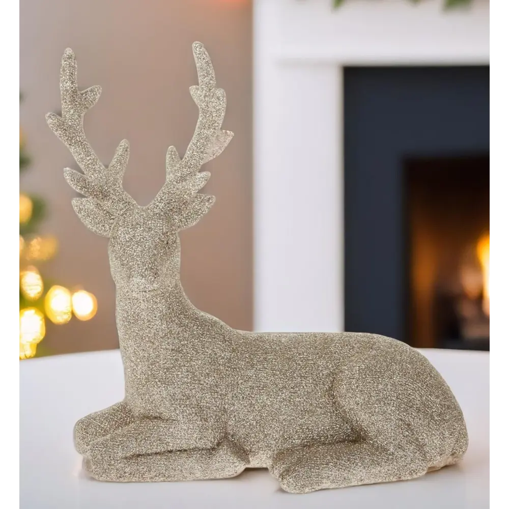 Фото 2 Новогодняя фигурка Олень 7цветов-декор 18 см цвет серый/серебристый