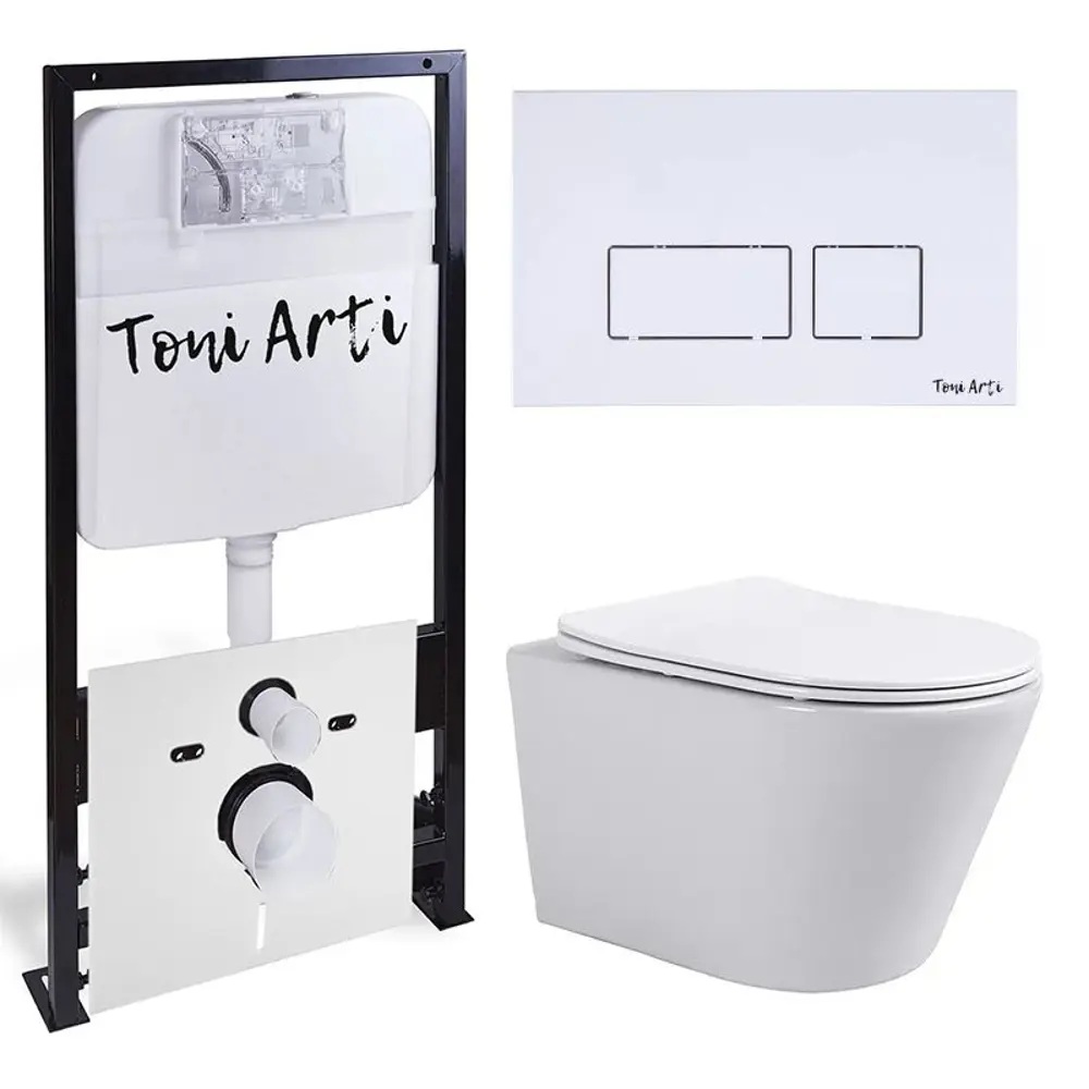Фото Комплект TONI ARTI TA-01+TA-1905+TA-0042 3 в 1: Инсталляция для унитазов, унитаз подвесной безободковый Forli торнадо, клавиша Noche белый глянец Фото Комплект TONI ARTI TA-01+TA-1905+TA-0042 3 в 1: Инсталляция для унитазов, унитаз подвесной безободковый Forli торнадо, клавиша Noche белый глянец