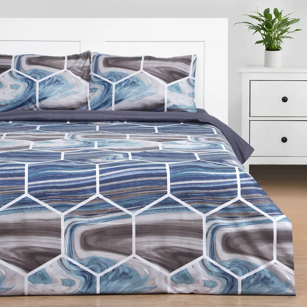 Фото Комплект постельного белья Этель Энигма сатин 1.5-спальный наволочки 50 x 70- 2 шт цвет голубой