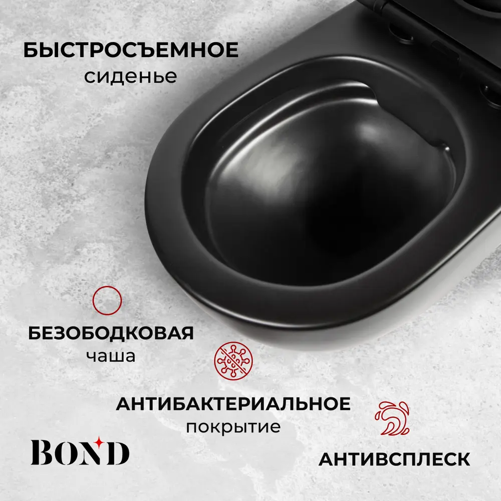 Фото 3 Подвесной унитаз Bond F01-108, без ободка, цвет черный Фото 3 Подвесной унитаз Bond F01-108, без ободка, цвет черный