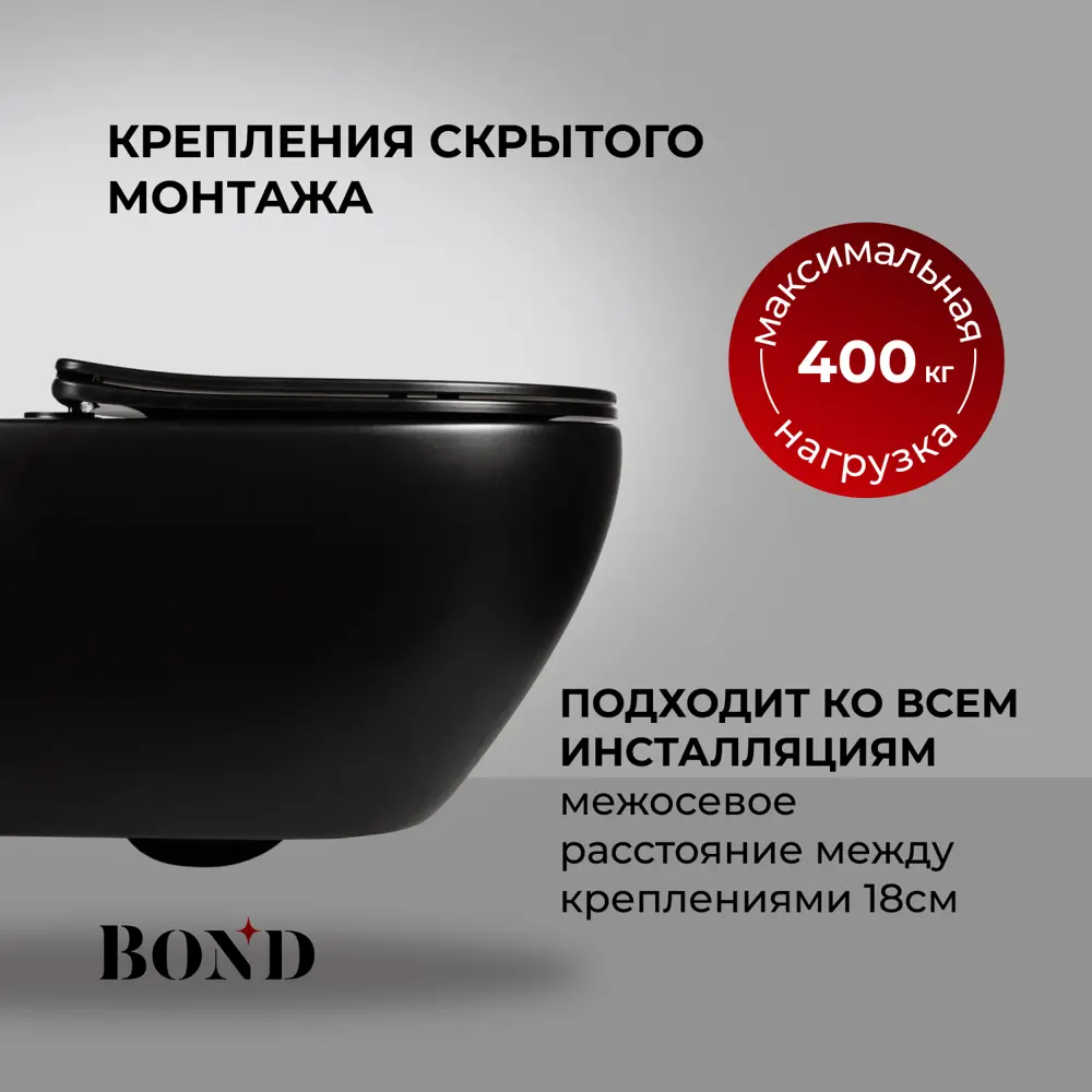 Фото 4 Подвесной унитаз Bond F01-108, без ободка, цвет черный Фото 4 Подвесной унитаз Bond F01-108, без ободка, цвет черный