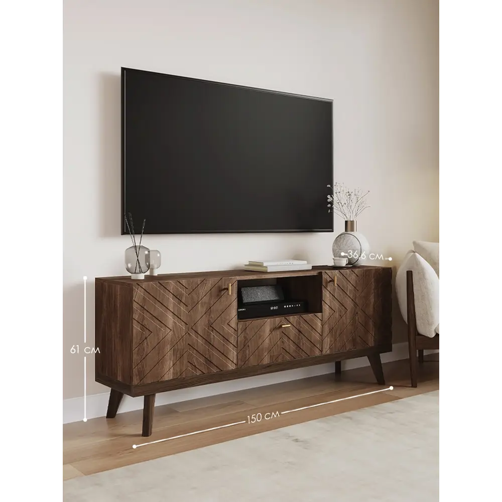 Фото Тумба под телевизор Puzzlemebel Альба 150x61x36.6 см ЛДСП цвет коричневый Фото Тумба под телевизор Puzzlemebel Альба 150x61x36.6 см ЛДСП цвет коричневый