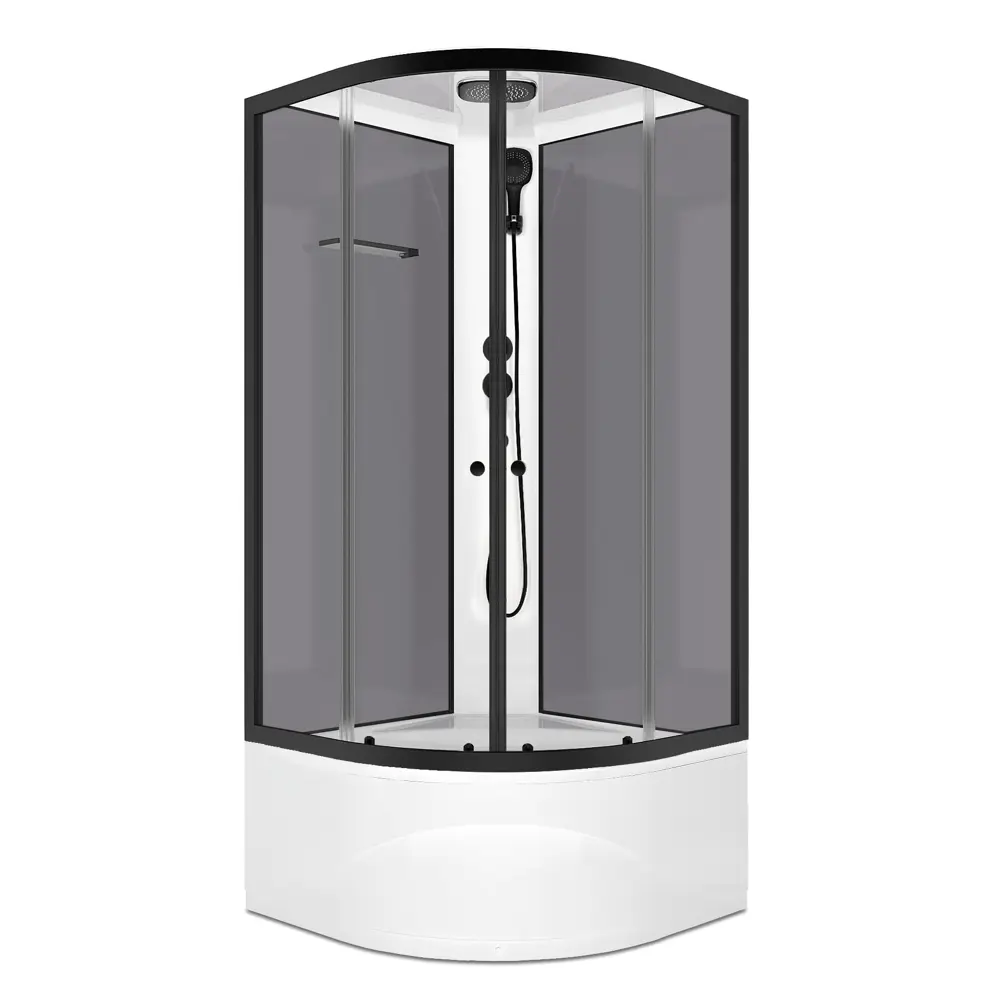 Фото 3 Душевая кабина Domani-Spa Delight Slim 99 high 90x90x218 высокий поддон серые стенки, прозрачное стекло, графит профиль, Black accents Фото 3 Душевая кабина Domani-Spa Delight Slim 99 high 90x90x218 высокий поддон серые стенки, прозрачное стекло, графит профиль, Black accents