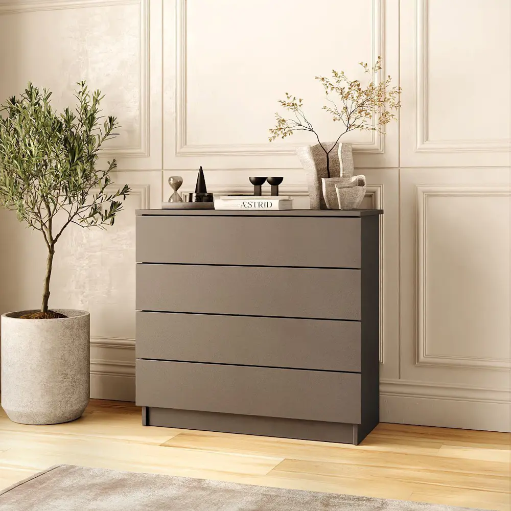 Фото 2 Комод Альбина МС Ксения 4 ящика 74x33x73 см ЛДСП цвет антрацитово-серый