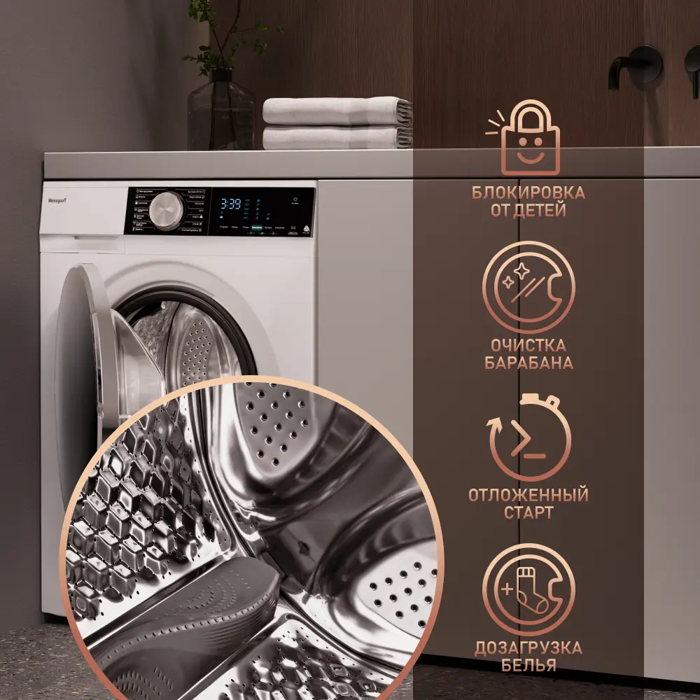 Фото 5 Стиральная машина Weissgauff Wm 47147 dc inverter steam 59.5x85x47.5 см 7 кг цвет белый Фото 5 Стиральная машина Weissgauff Wm 47147 dc inverter steam 59.5x85x47.5 см 7 кг цвет белый