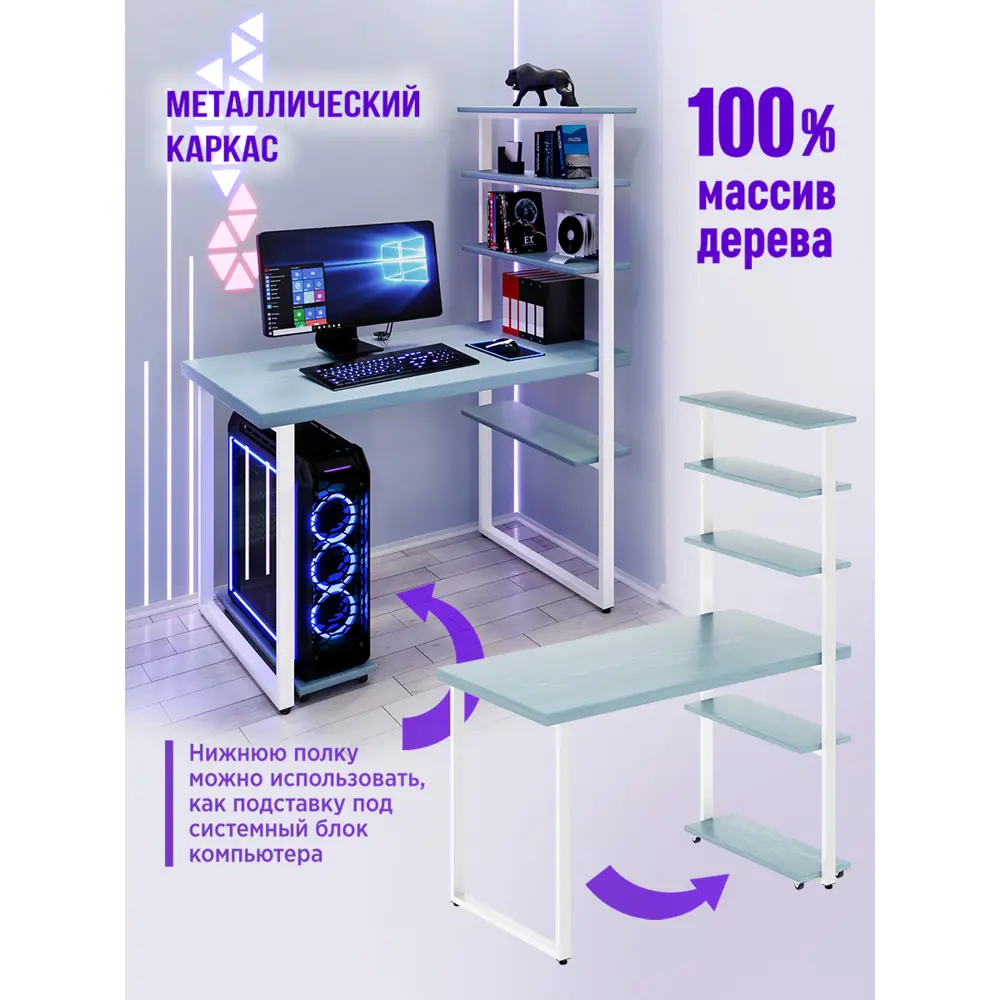Фото 3 Стол Solarius loft 5 полок столешница 40 мм 80x145x130 см белые металлические ножки сосна цвет голубой Фото 3 Стол Solarius loft 5 полок столешница 40 мм 80x145x130 см белые металлические ножки сосна цвет голубой