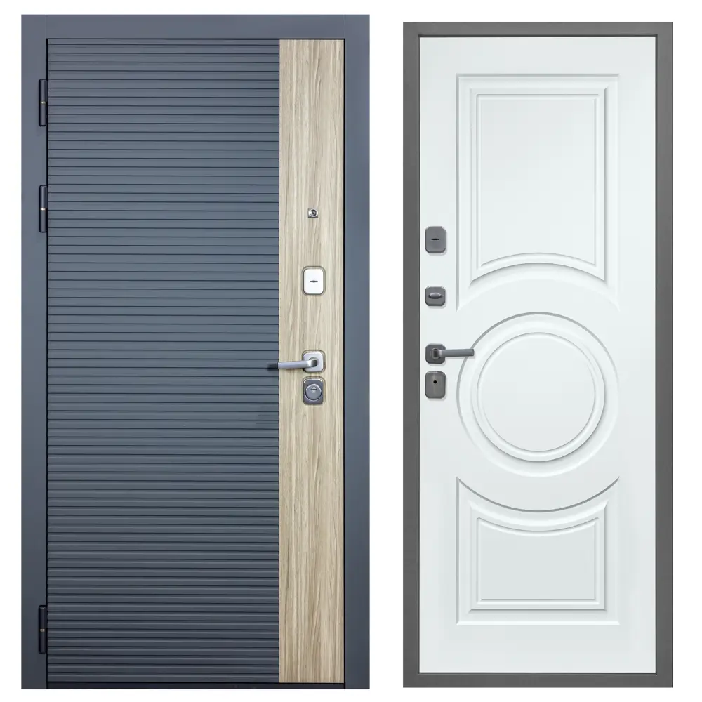 Фото Входная дверь Diva Дива-76 левый 205x86см цвет дуб/серый/Д8 белый софт Фото Входная дверь Diva Дива-76 левый 205x86см цвет дуб/серый/Д8 белый софт