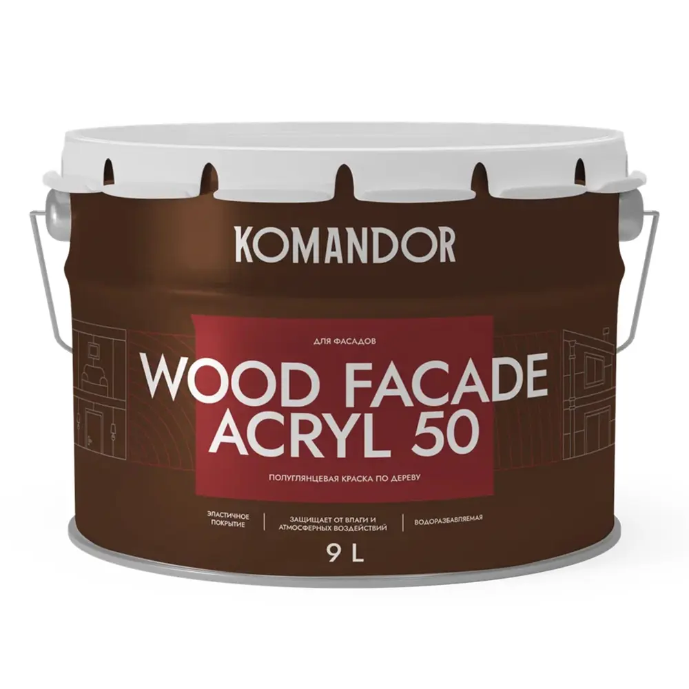 Фото Краска фасадная по дереву Wood Facade Acryl 50 цвет белый база A 9 л