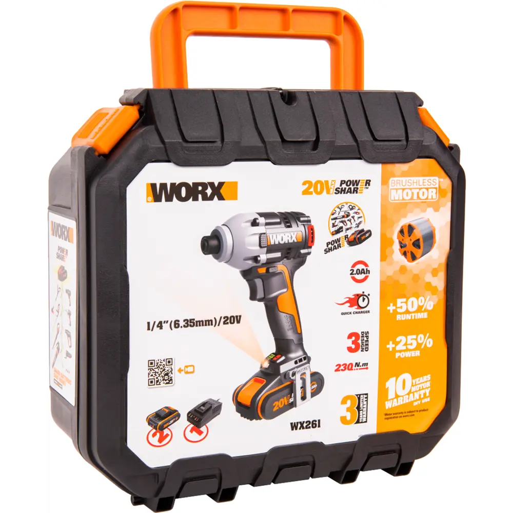 Фото 4 Винтоверт ударный аккумуляторный Worx WX261, 20 В Li 2x2 Ач, 230 Нм Фото 4 Винтоверт ударный аккумуляторный Worx WX261, 20 В Li 2x2 Ач, 230 Нм