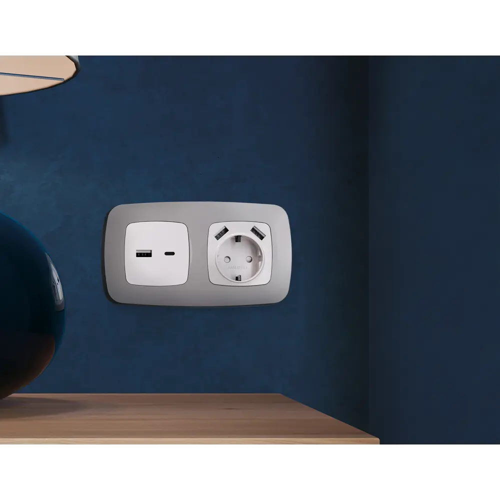 Фото 2 Рамка для розеток и выключателей Ambrella volt Omega Ecta OF140502 2 поста цвет сталь матовый