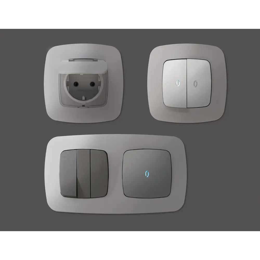 Фото 4 Рамка для розеток и выключателей Ambrella volt Omega Ecta OF140502 2 поста цвет сталь матовый