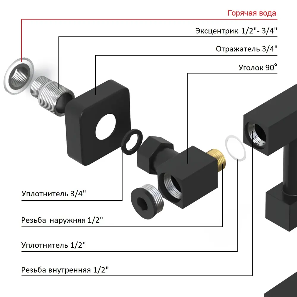 Фото 6 Полотенцесушитель водяной Е-образный Onix Vega Turn Left Black 80x50 см боковая подводка 1/2" нержавеющая сталь цвет черный матовый Фото 6 Полотенцесушитель водяной Е-образный Onix Vega Turn Left Black 80x50 см боковая подводка 1/2" нержавеющая сталь цвет черный матовый
