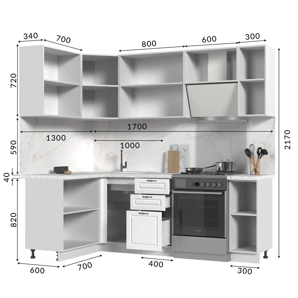 Фото Кухонный гарнитур Стендмебель МоденаКГ130-170БДБ 170x217x60 см ЛДСП цвет белый