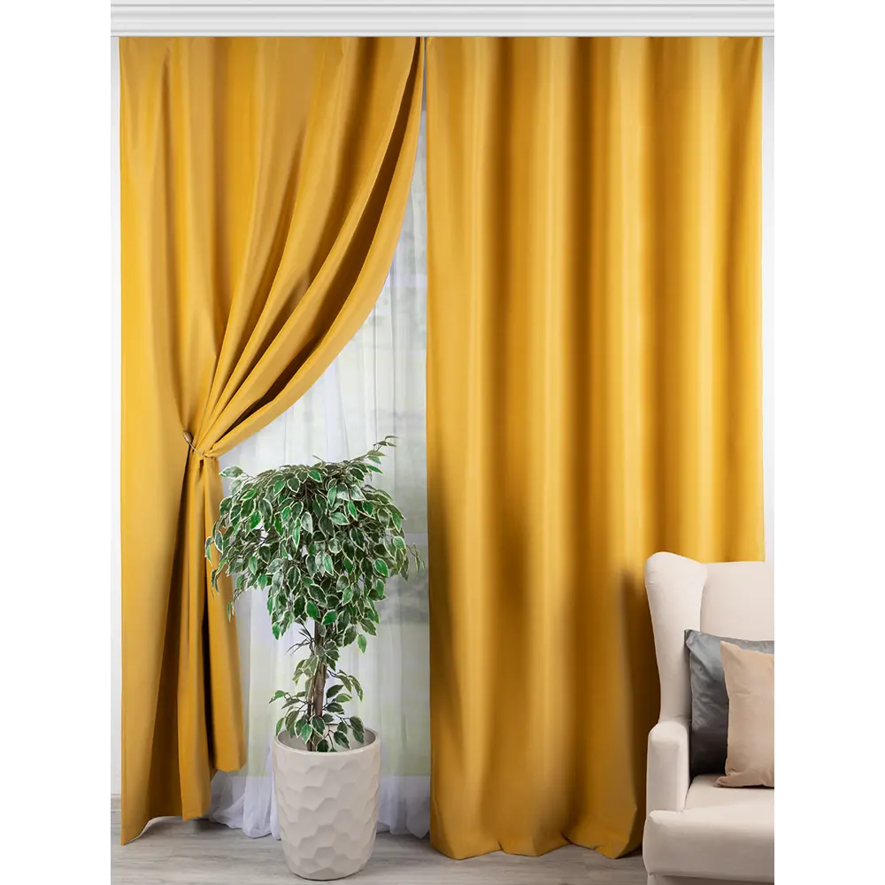 Фото Комплект штор Altali 100% блэкаут 877-1663/36 на шторной ленте 270x400 см цвет желтый Фото Комплект штор Altali 100% блэкаут 877-1663/36 на шторной ленте 270x400 см цвет желтый