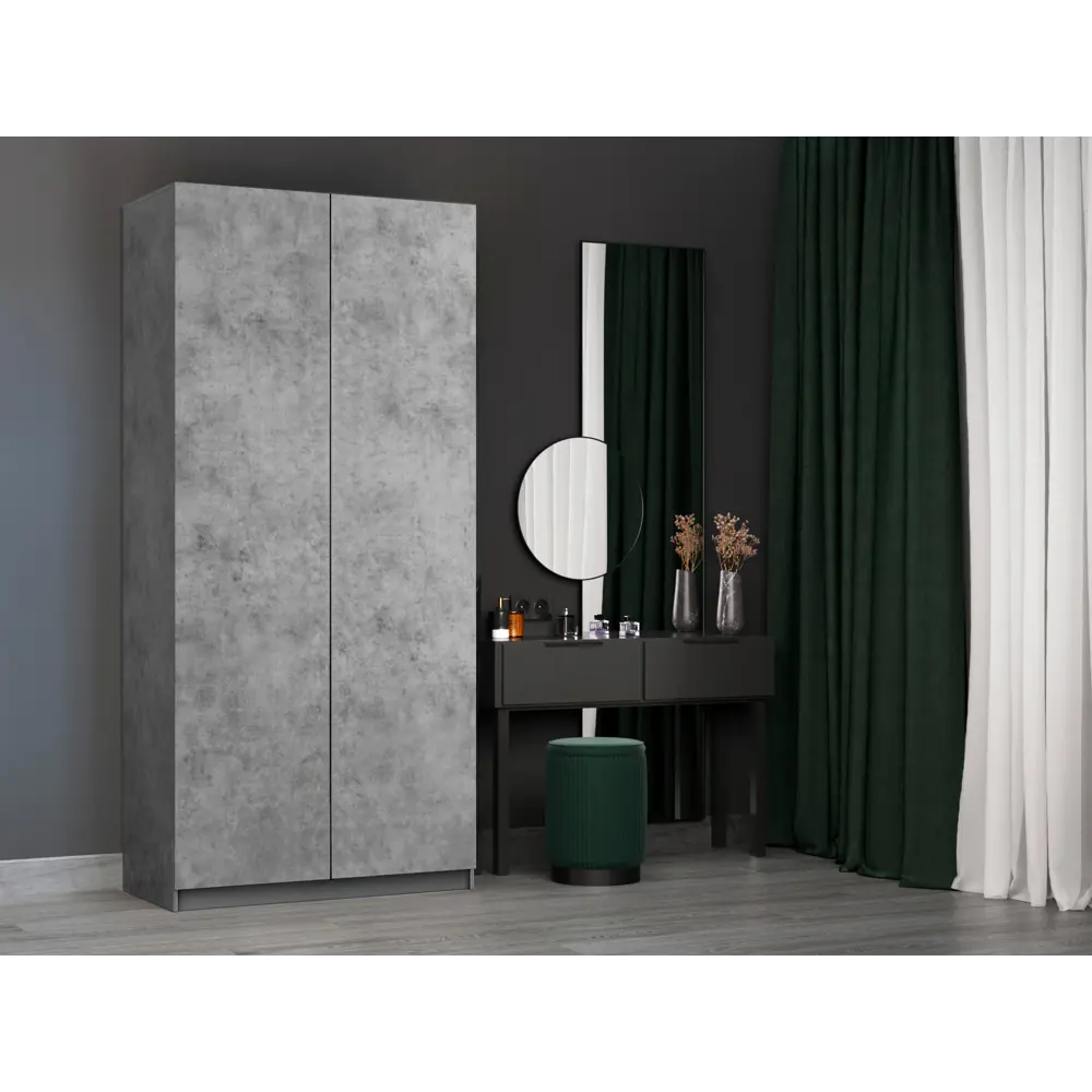 Фото Шкаф распашной Мебельная компания е1 LCK_GL_SH_M1_1000_BT 101x220x52.5 см ЛДСП цвет бетон