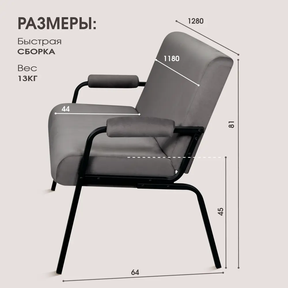 Фото 3 Диван Ami Лацио ami 330531261 128x81x64 см ткань цвет темно-серый Фото 3 Диван Ami Лацио ami 330531261 128x81x64 см ткань цвет темно-серый